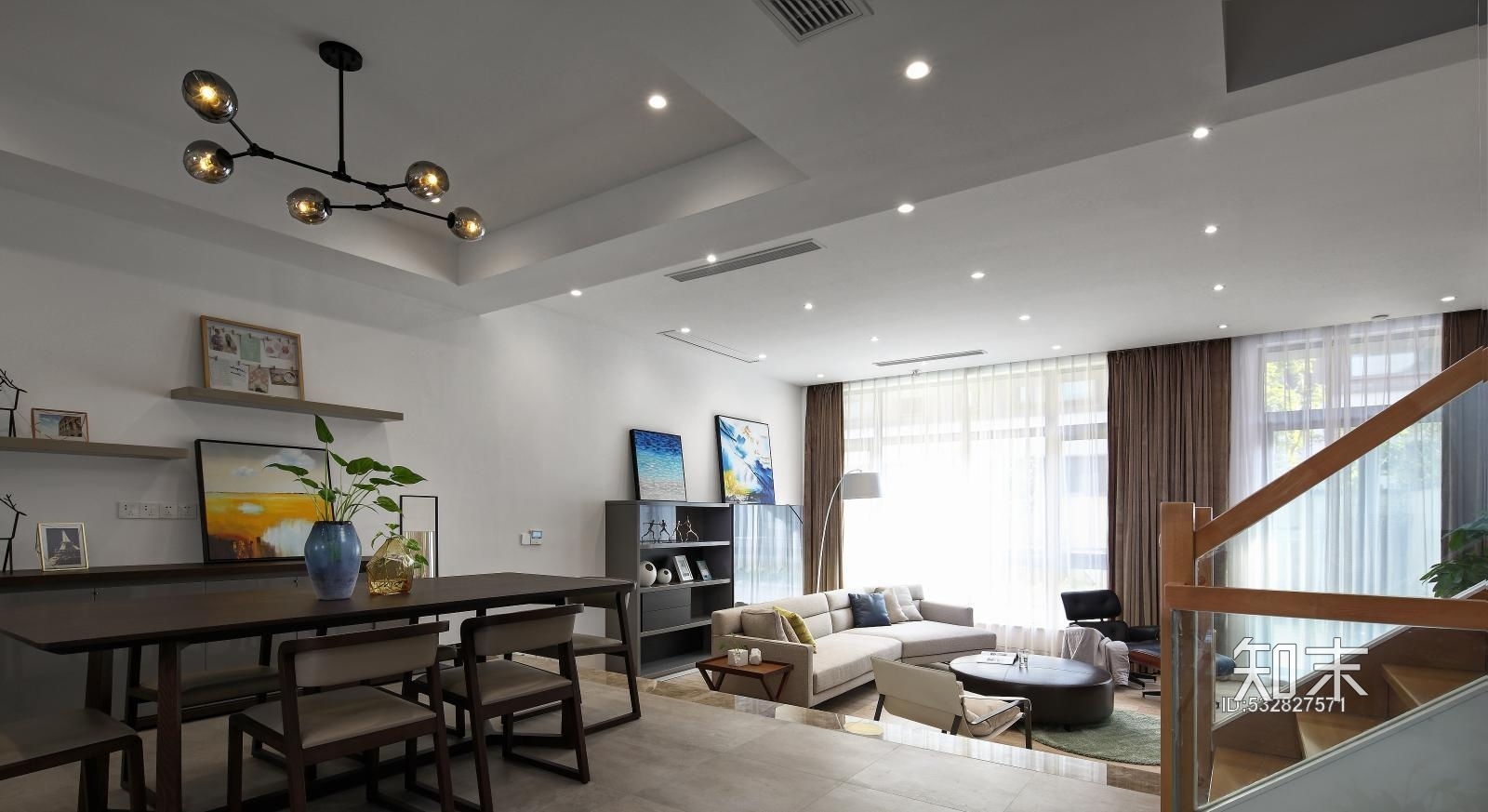 北欧风格简约家装样板房施工图CAD+效果图施工图下载【ID:532827571】