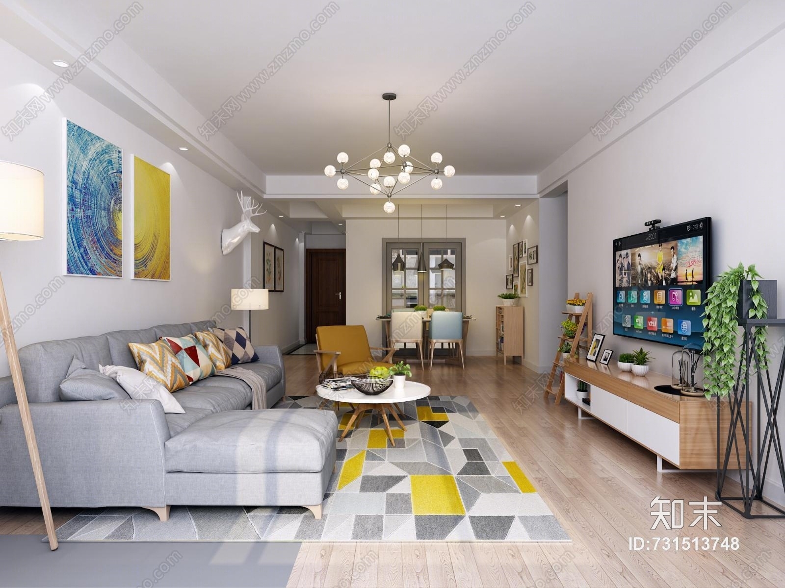 北欧客厅沙发背景墙3D模型下载【ID:731513748】