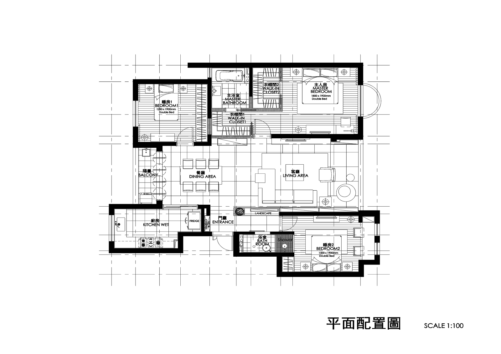 北欧风格家装-3室2厅2卫-罗宅cad施工图下载【ID:532113517】