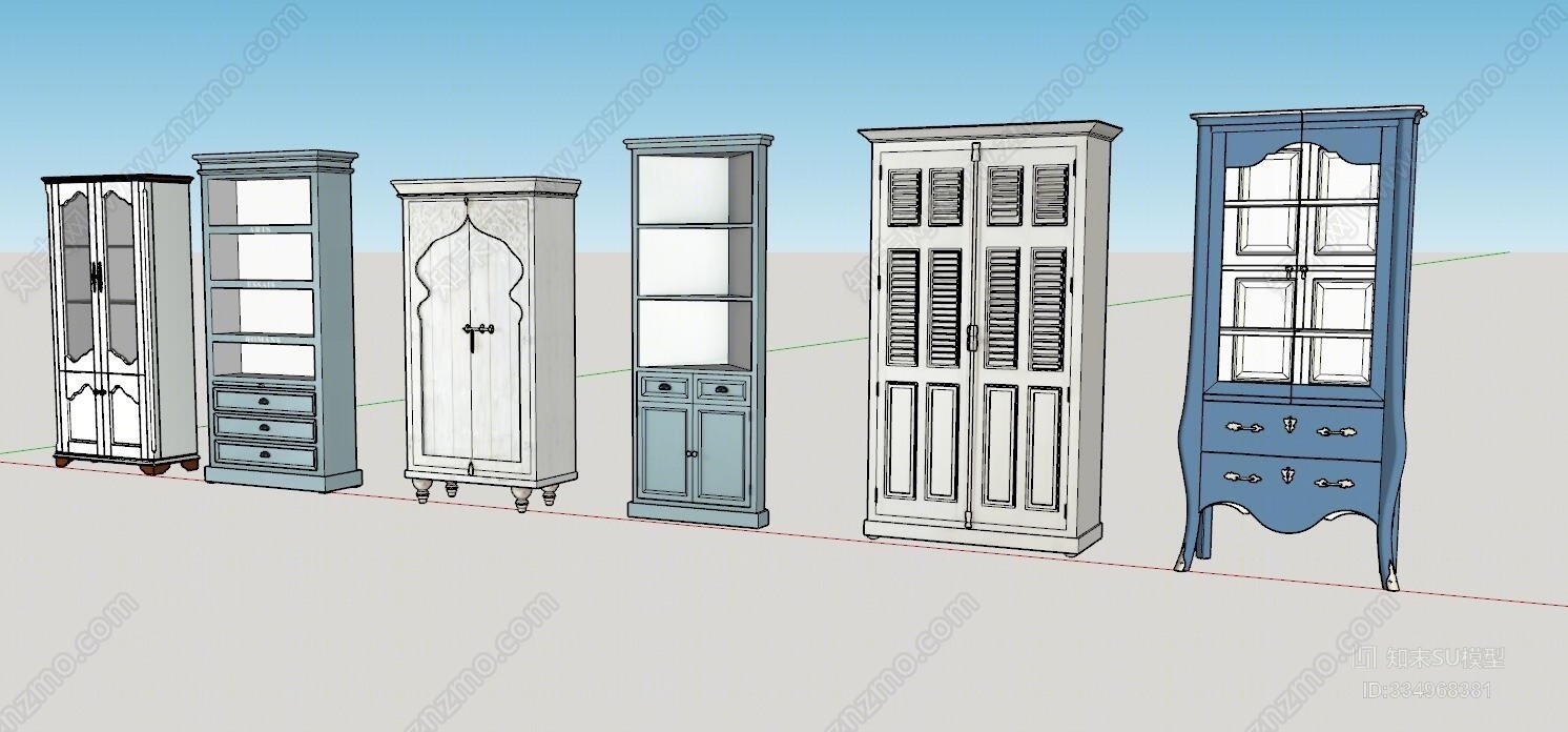 美式地中海风格装饰柜SU模型下载【ID:334968381】