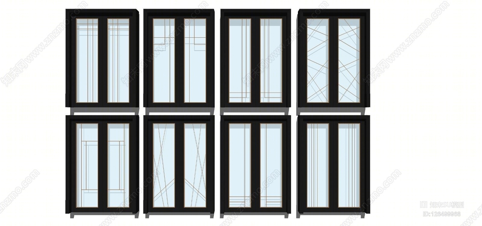 现代厨房阳台滑门组合SU模型下载【ID:126499968】
