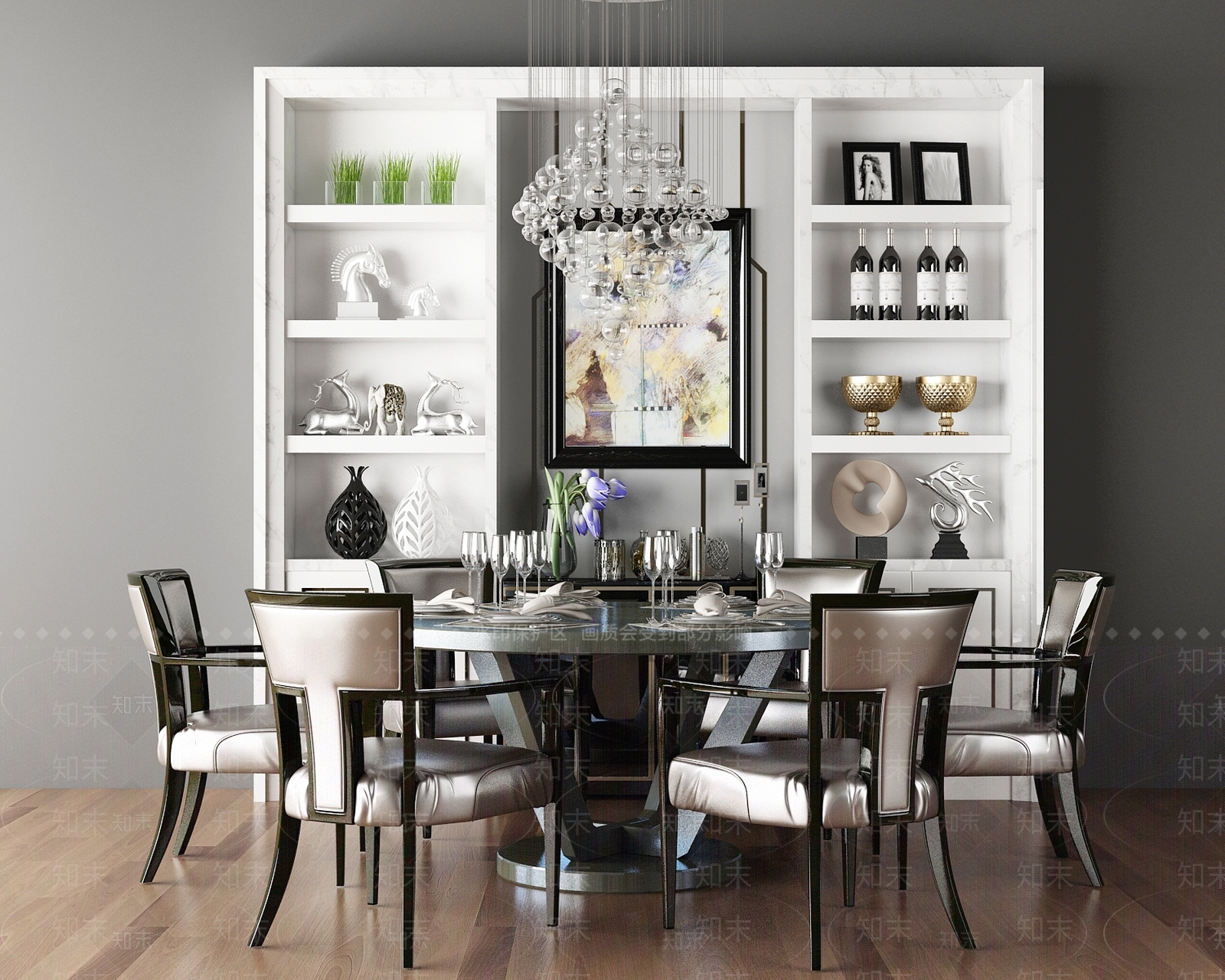 简欧餐桌椅组合3D模型下载【ID:134650848】