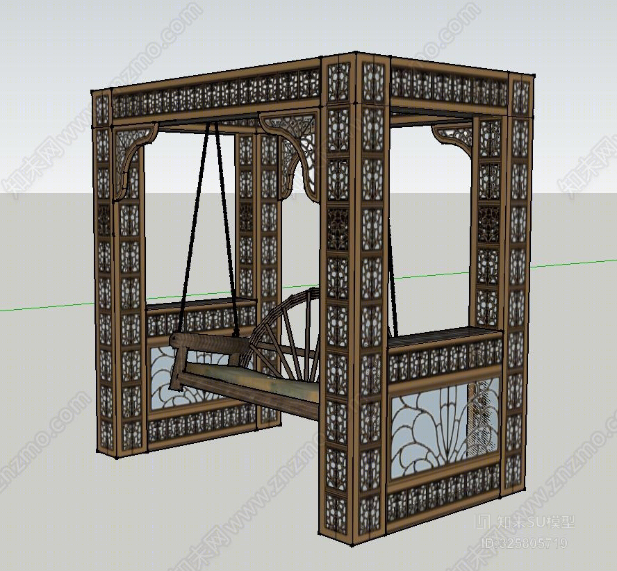 中式园林景观小品秋千SU模型下载【ID:325805719】