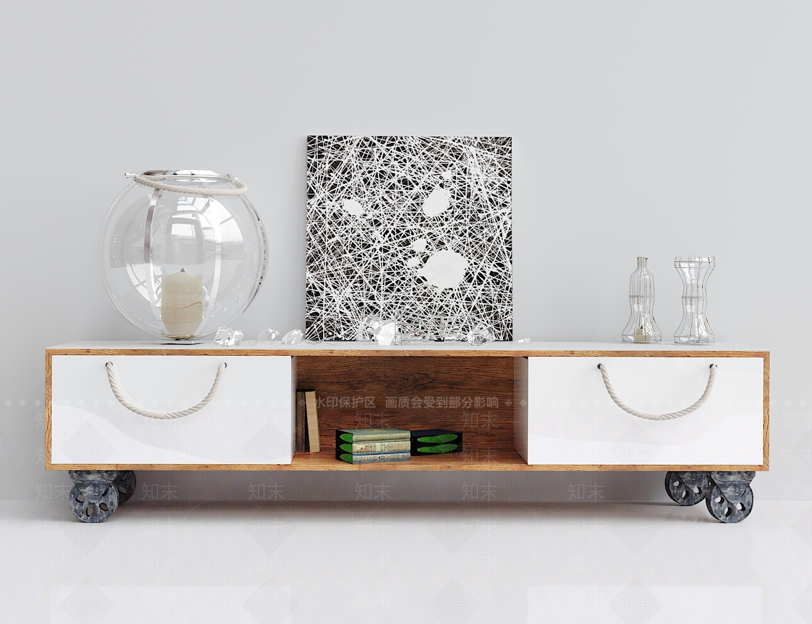 现代实木电视柜摆件3d模型下载【id:534327879】