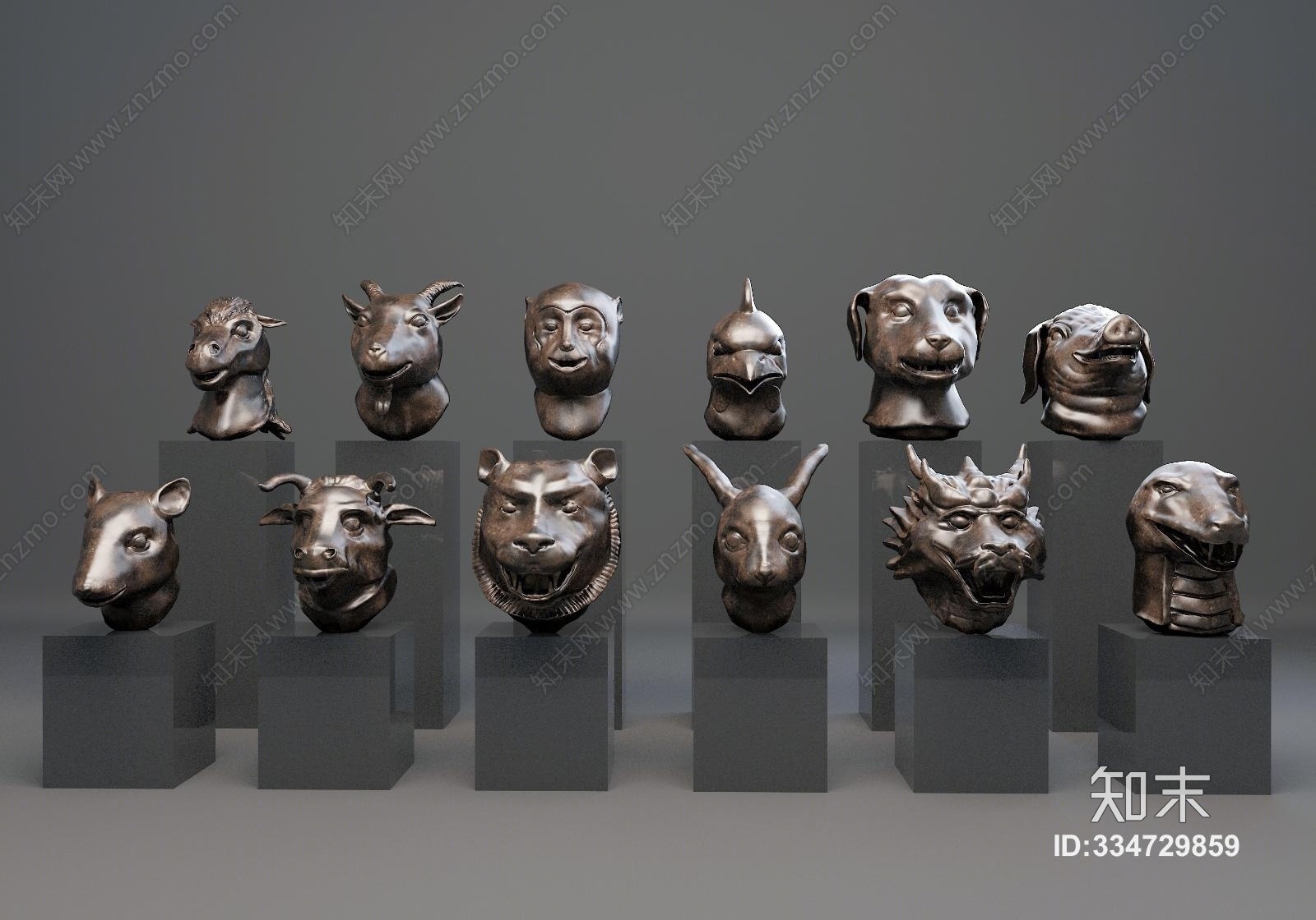 新中式十二生肖文物雕塑3D模型下载【ID:334729859】