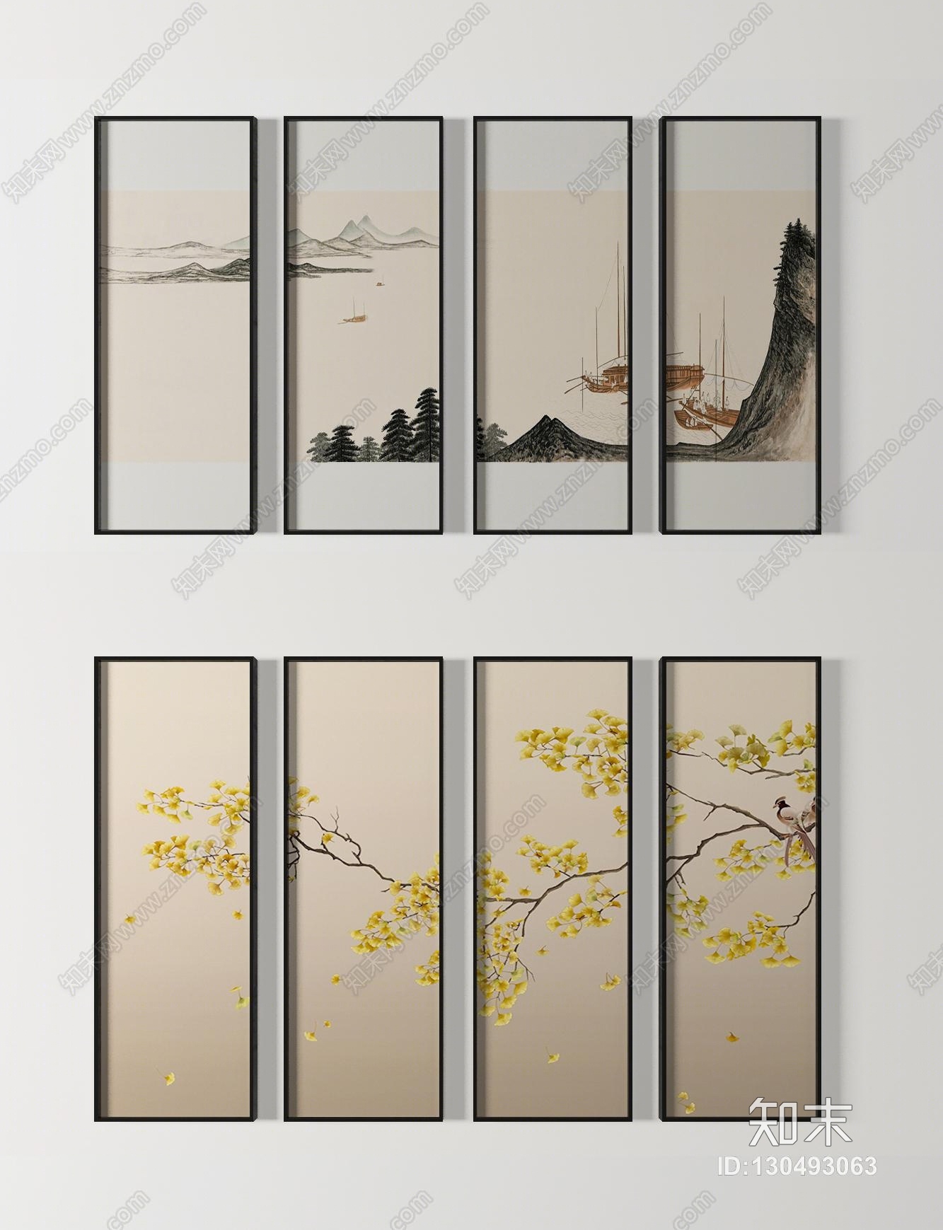 新中式山水花挂画贴图贴图下载_新中式山水花挂画贴图材质贴图免费