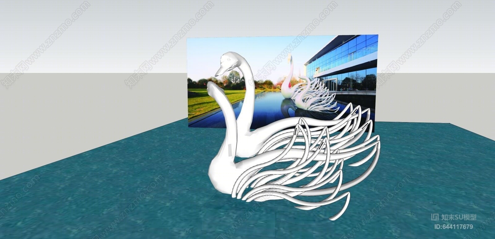 现代天鹅雕塑小品SU模型下载【ID:644117679】