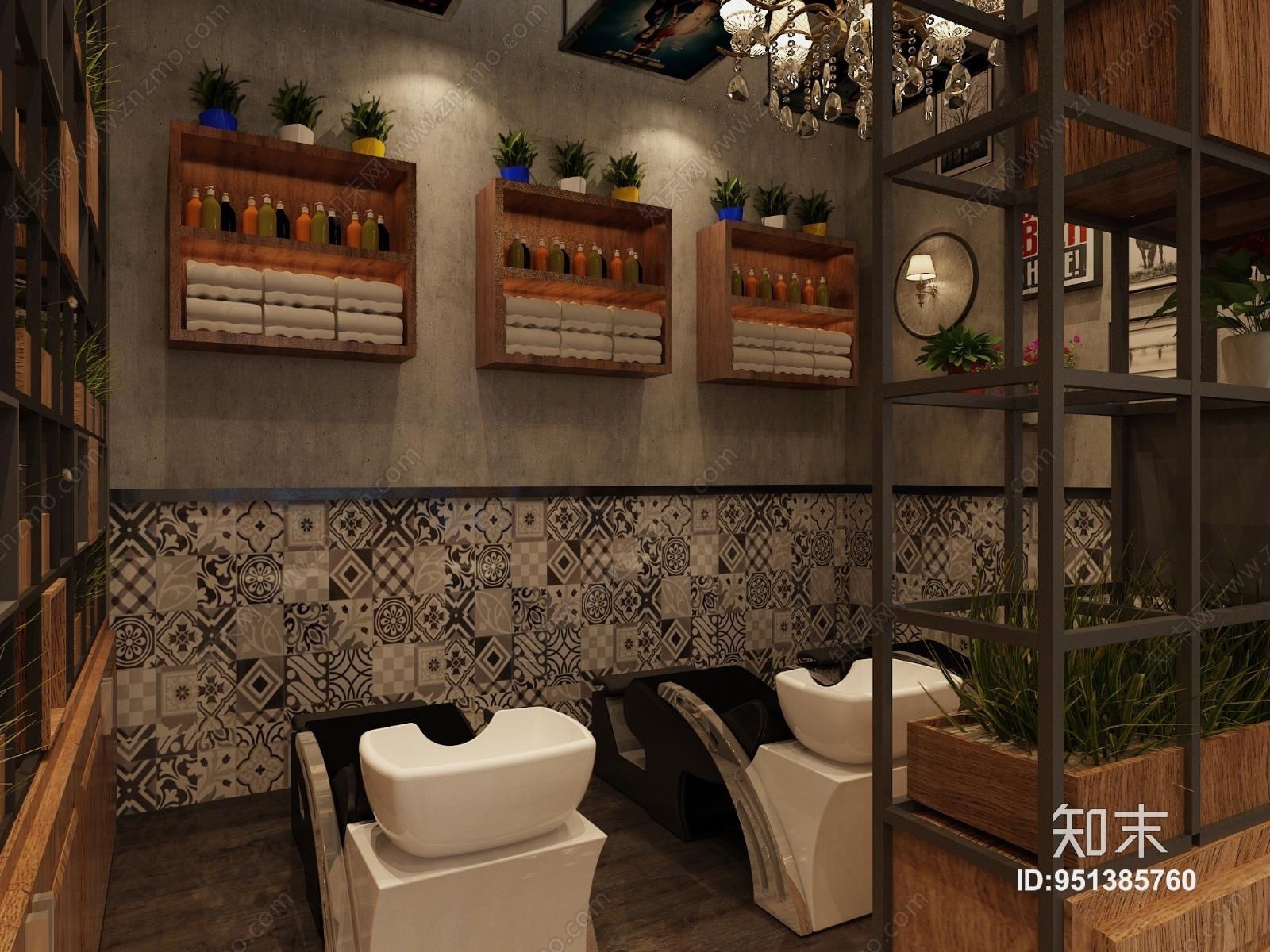 工业风理发店3D模型下载【ID:951385760】