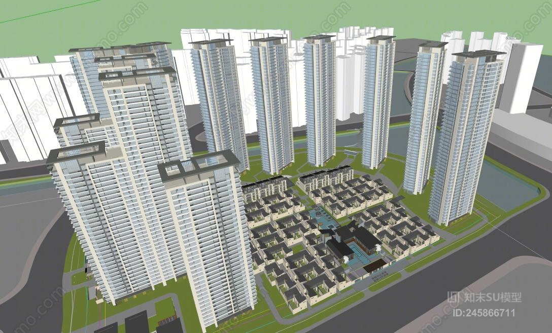 新中式风格高层住宅SU模型下载【ID:245866711】