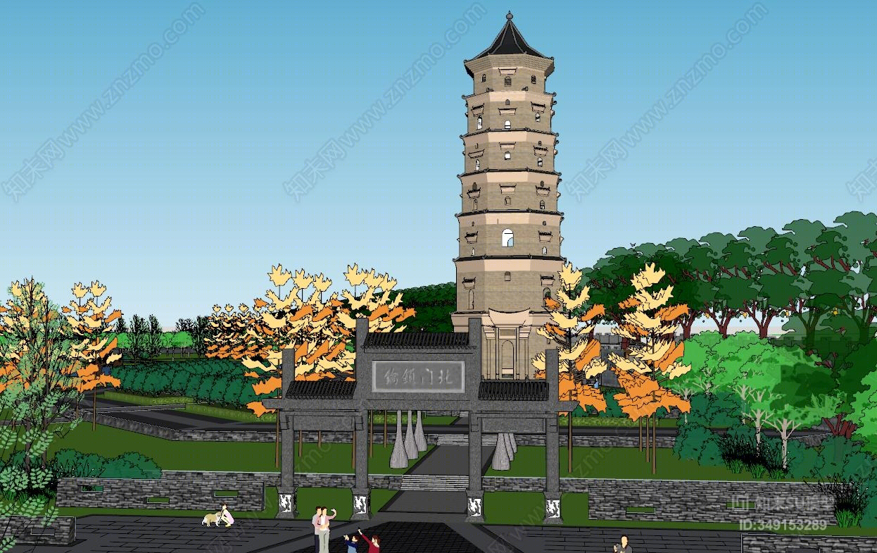 中式风格简模规划SU模型下载【ID:349153289】