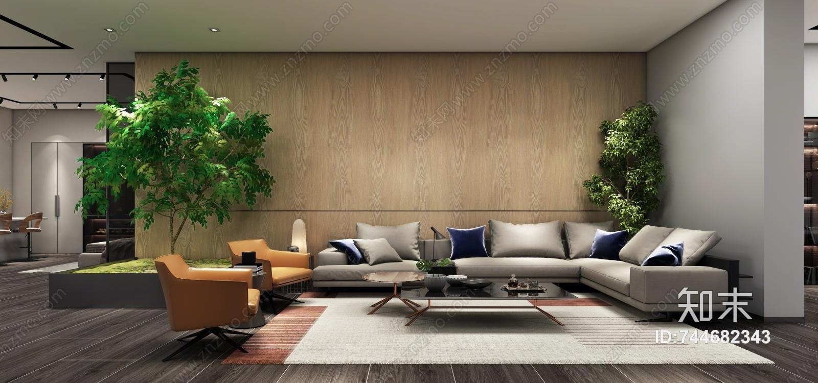 现代意式沙发茶几组合3D模型下载【ID:744682343】