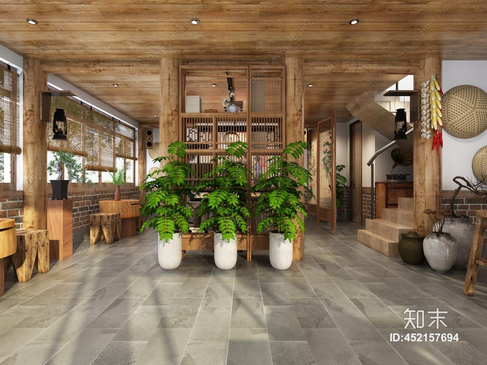 中式名宿酒店3D模型下载【ID:452157694】