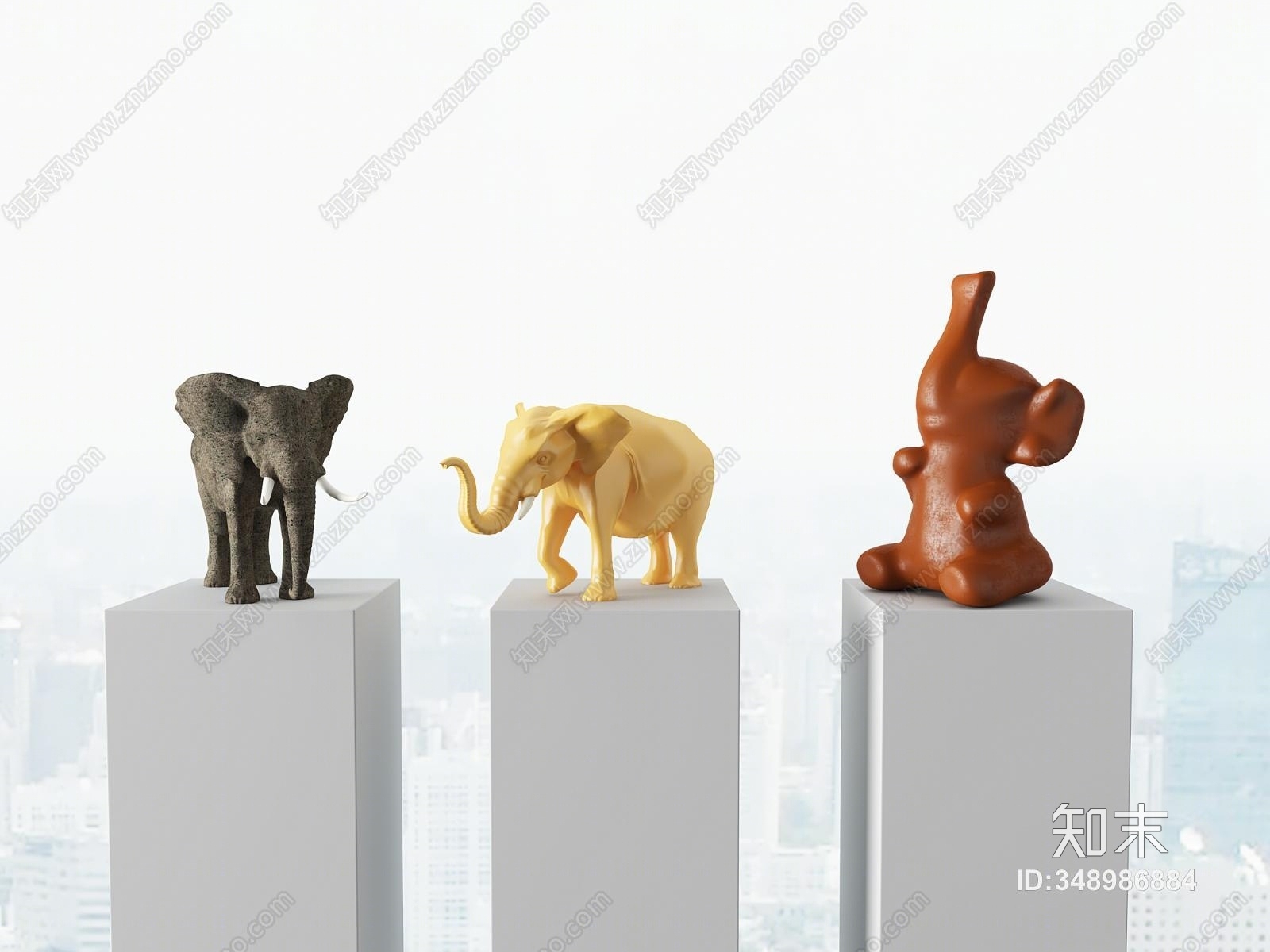 现代大象雕塑3D模型下载【ID:348986884】