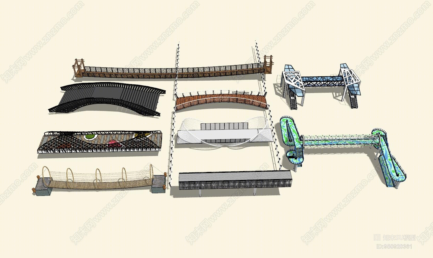 现代风格人行天桥SU模型下载【ID:950920361】