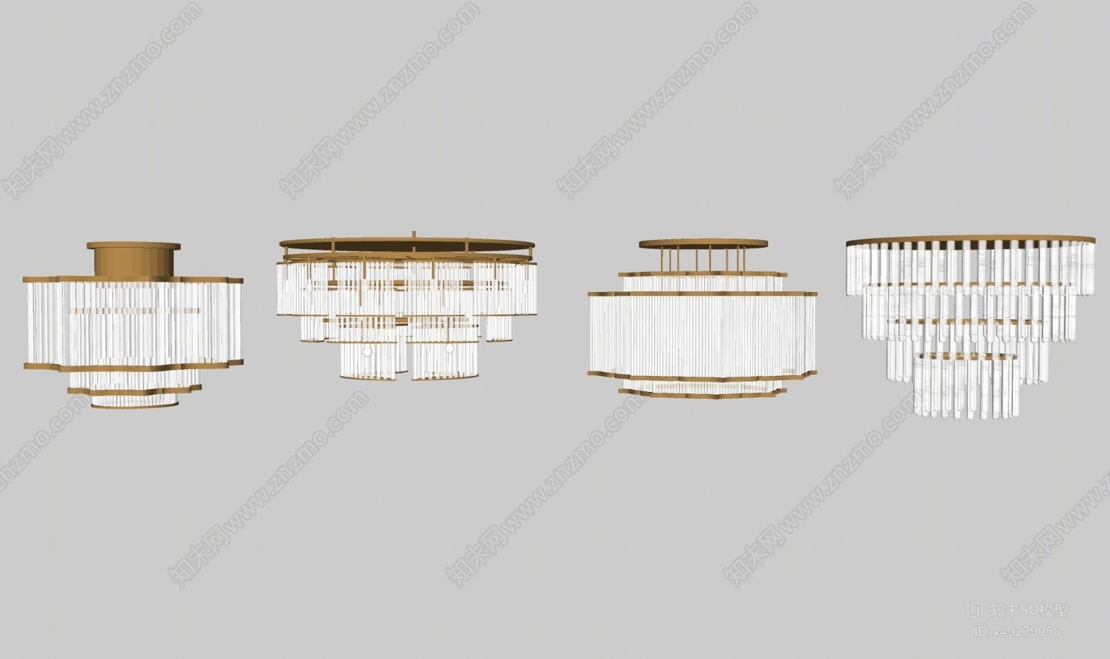 现代水晶吸顶灯组合SU模型下载【ID:449279058】
