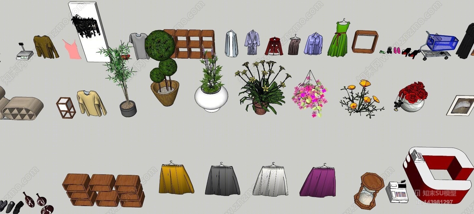 现代超市用品组合SU模型下载【ID:143981297】