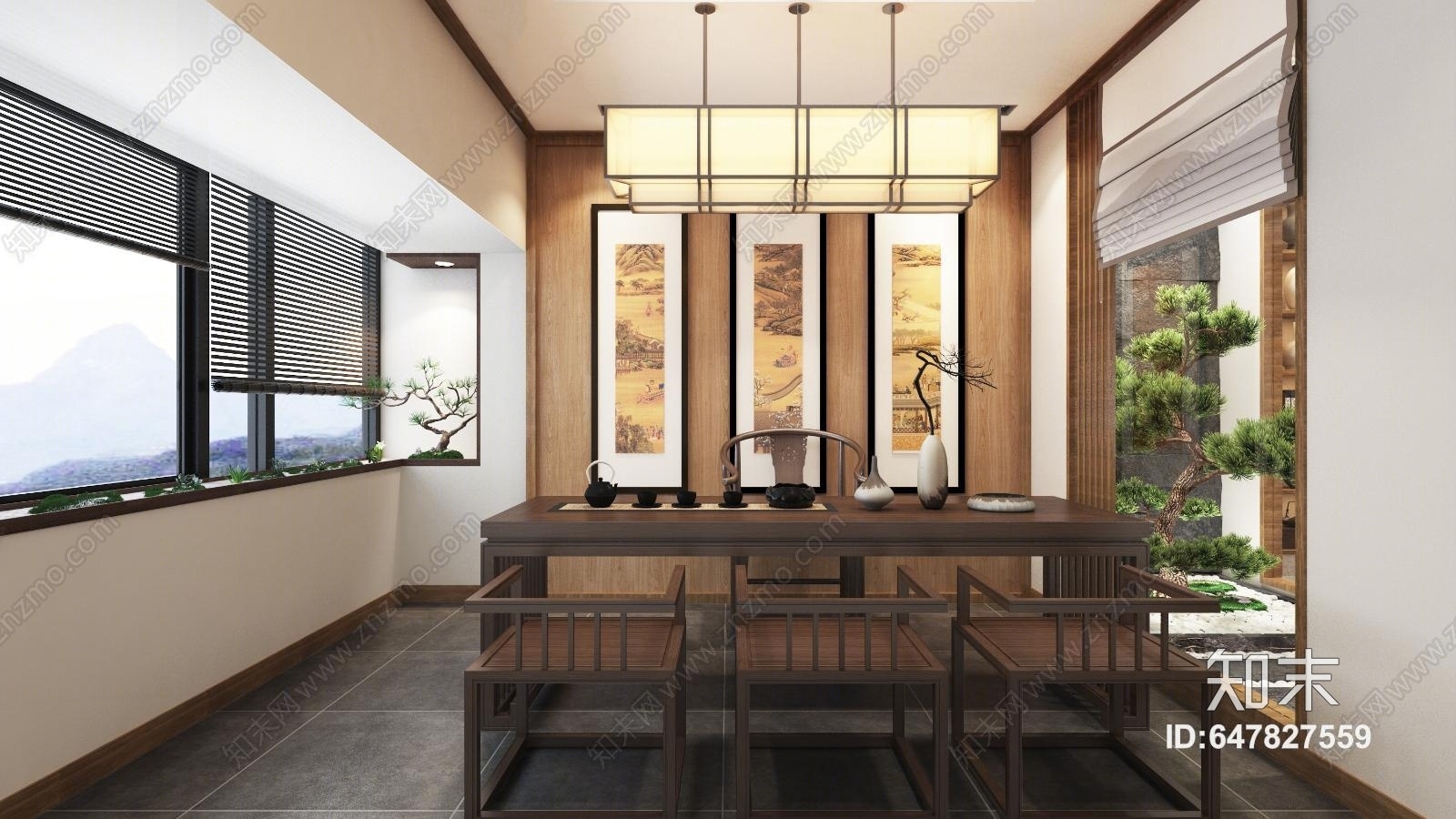 新中式茶室3D模型下载【ID:647827559】