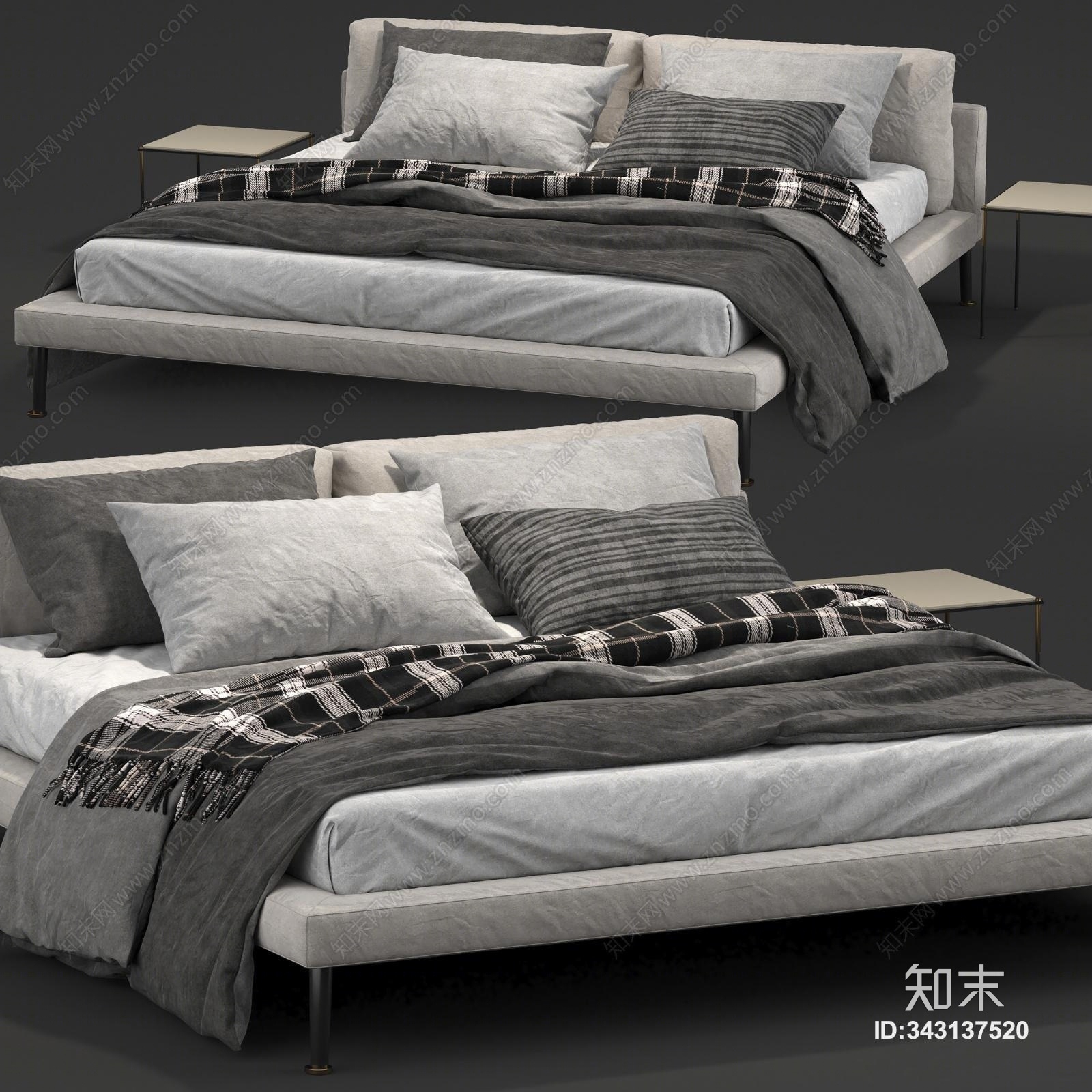 现代床具组合3D模型下载【ID:343137520】