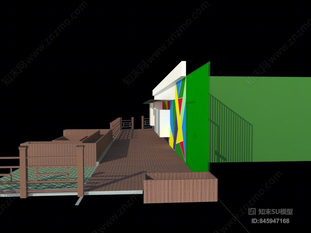 现代幼儿园后院塑木设施SU模型下载【ID:845947168】