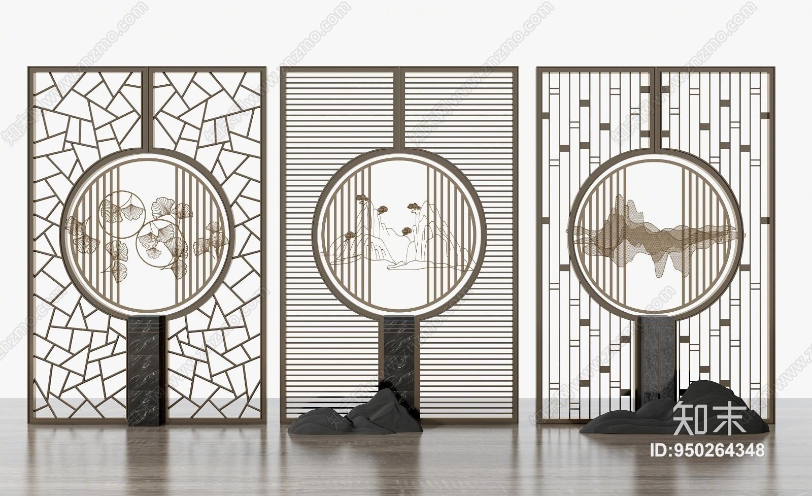 现代新中式鱼缸水族组合3D模型下载【ID:950264348】