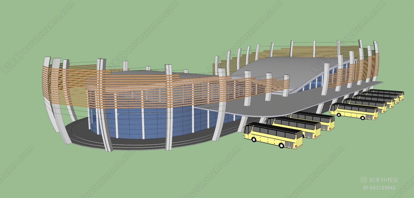 现代客运站SU模型下载【ID:643125042】