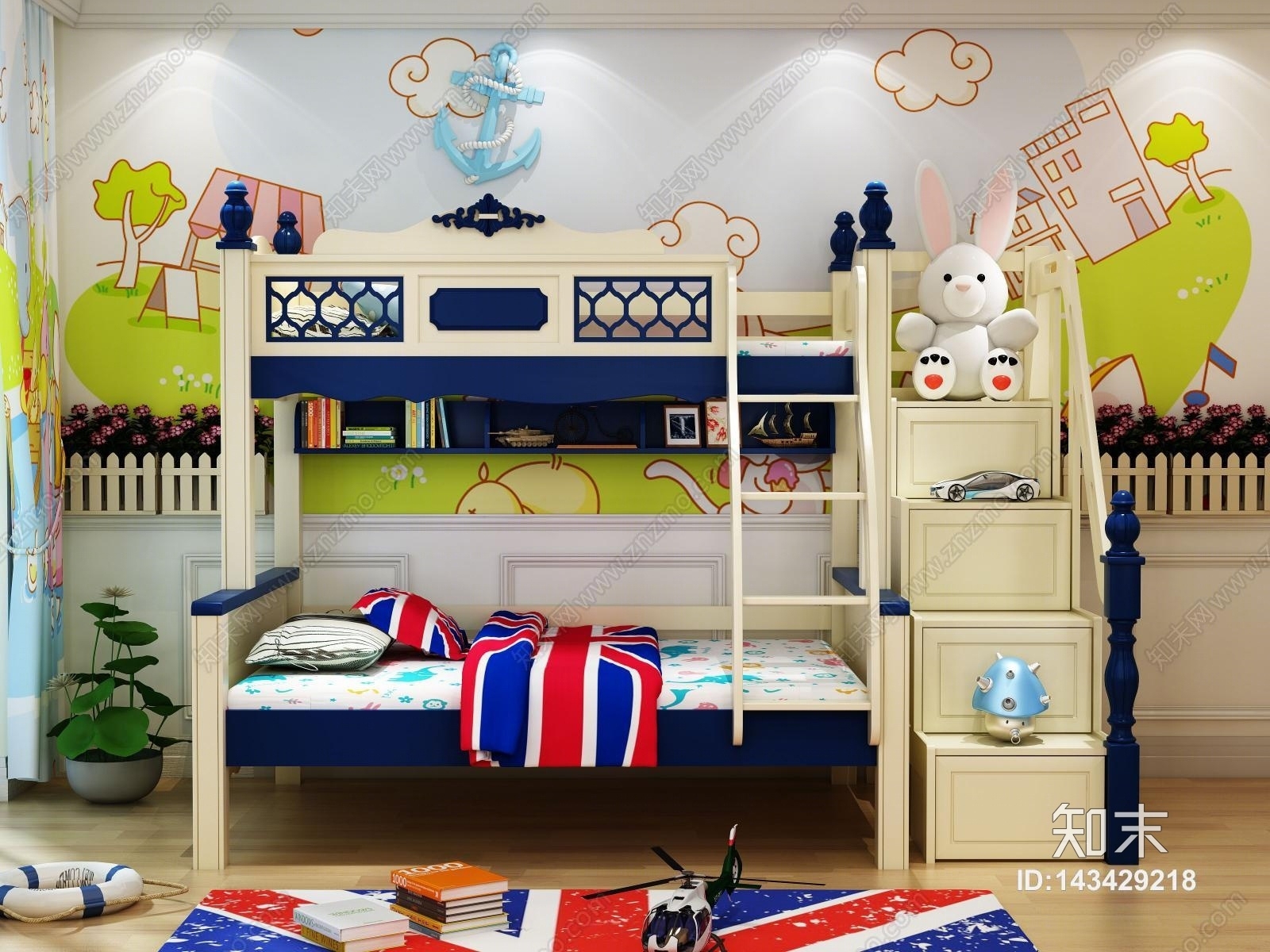 美式儿童上下床3D模型下载【ID:143429218】