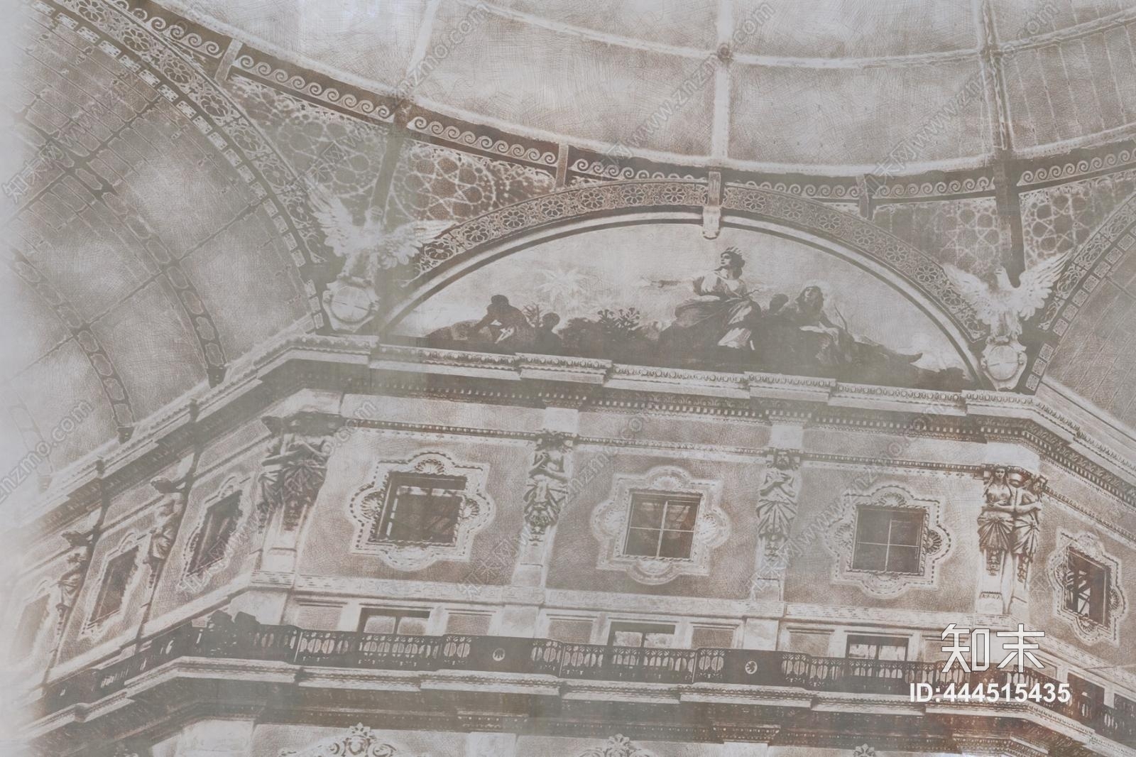 黑白欧式建筑装饰壁纸壁画贴图下载【ID:444515435】