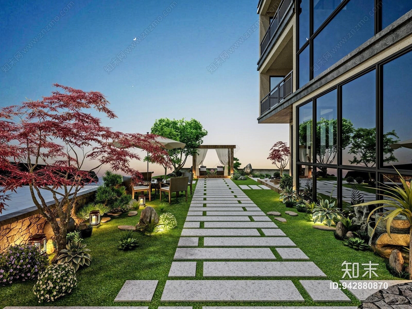 现代花园阳台景观3D模型下载【ID:942880870】