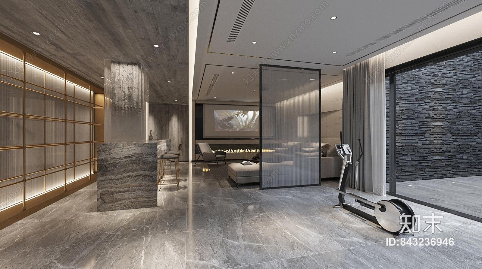 现代影视室3D模型下载【ID:843236946】