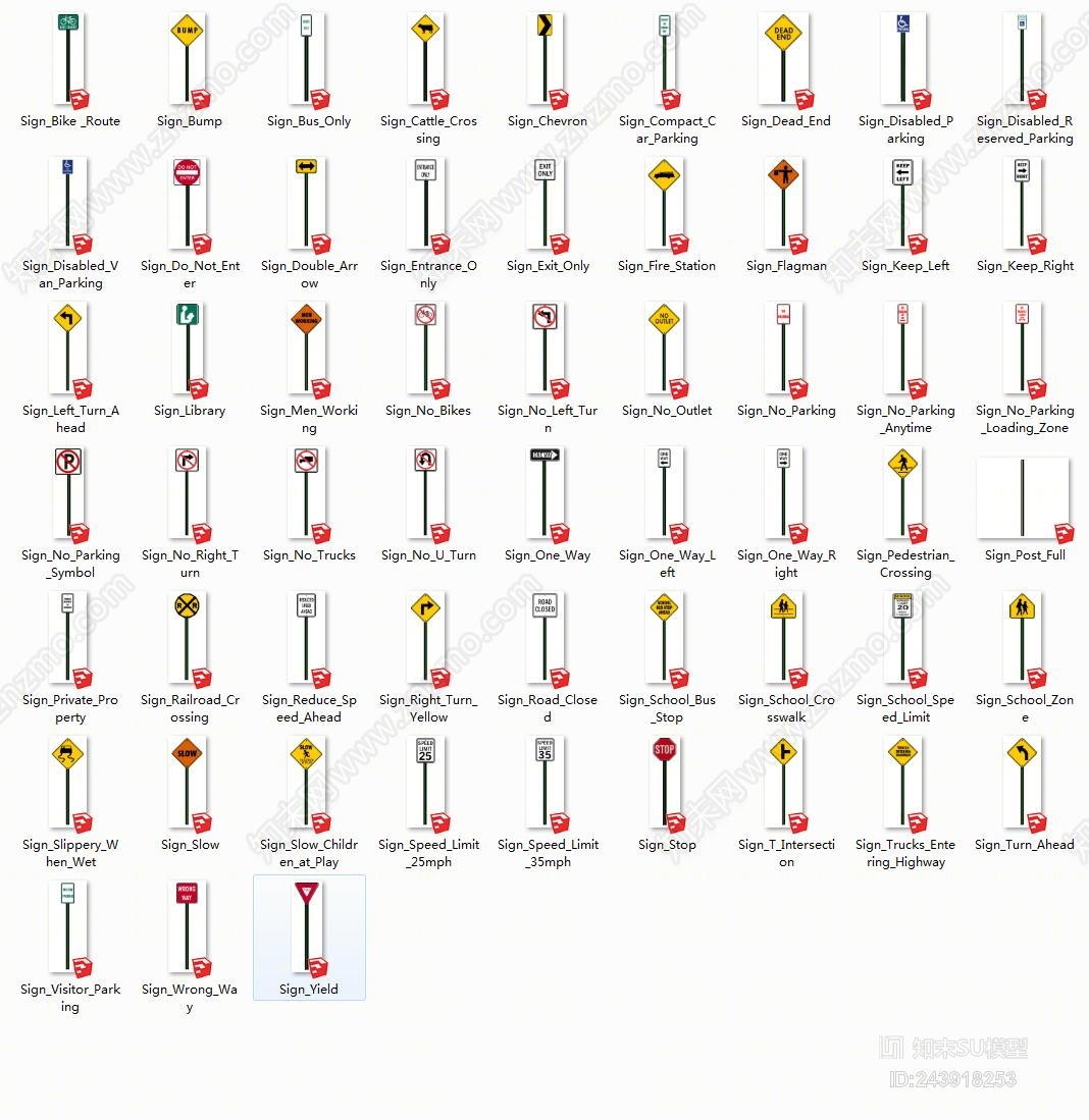 现代交通标识SU模型下载【ID:243918253】