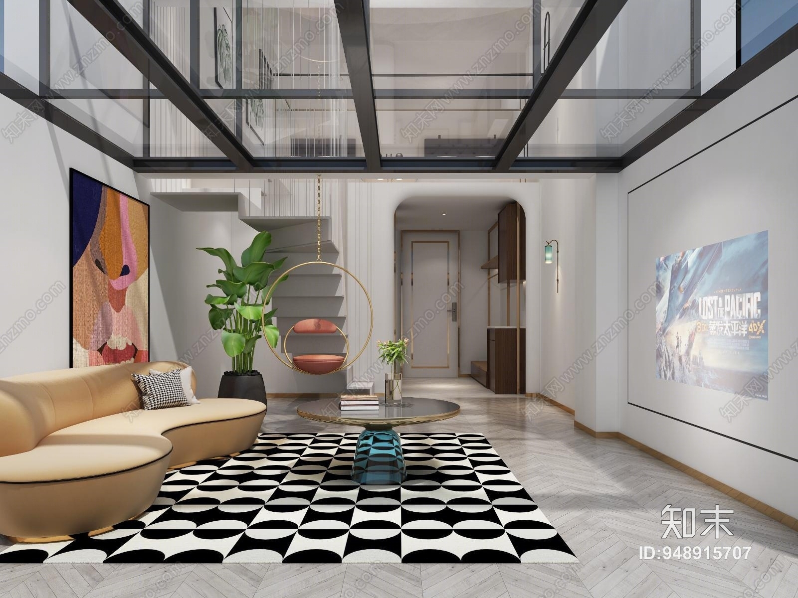 现代民宿客厅3D模型下载【ID:948915707】