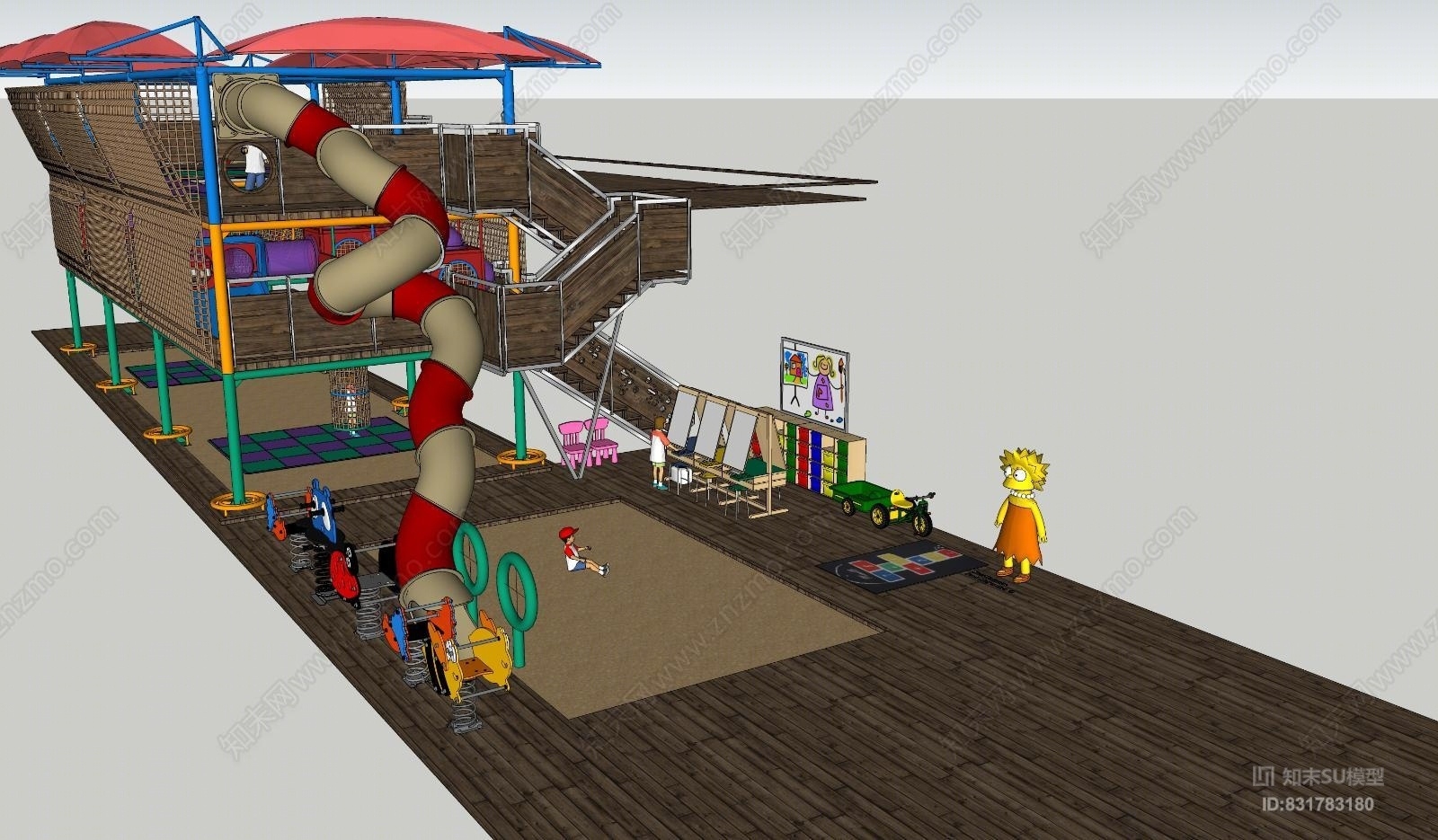 幼儿园户外拓展三层SU模型下载【ID:831783180】
