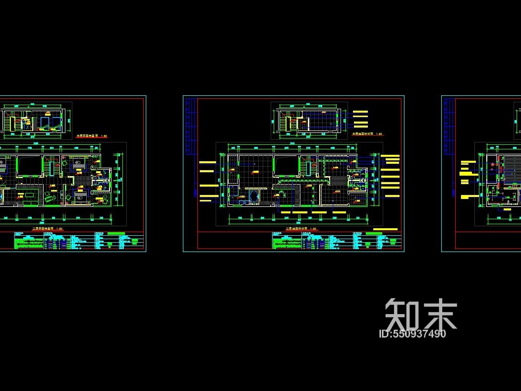 现代风格三层别墅CAD装修图cad施工图下载【ID:550937490】