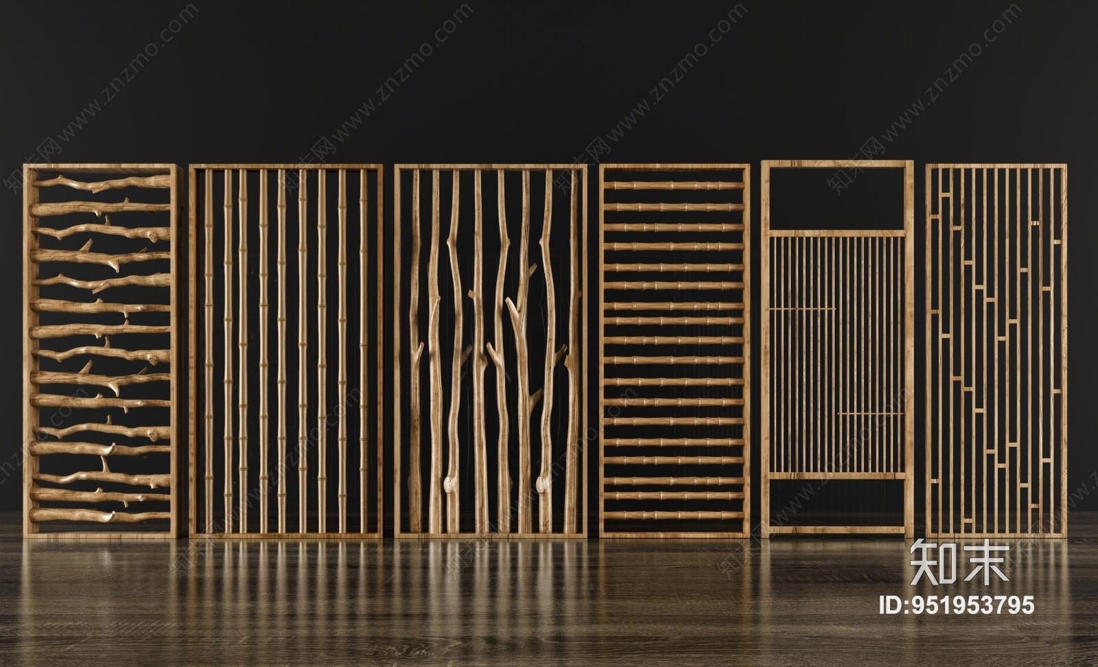 新中式原木竹子屏风3D模型下载【ID:951953795】