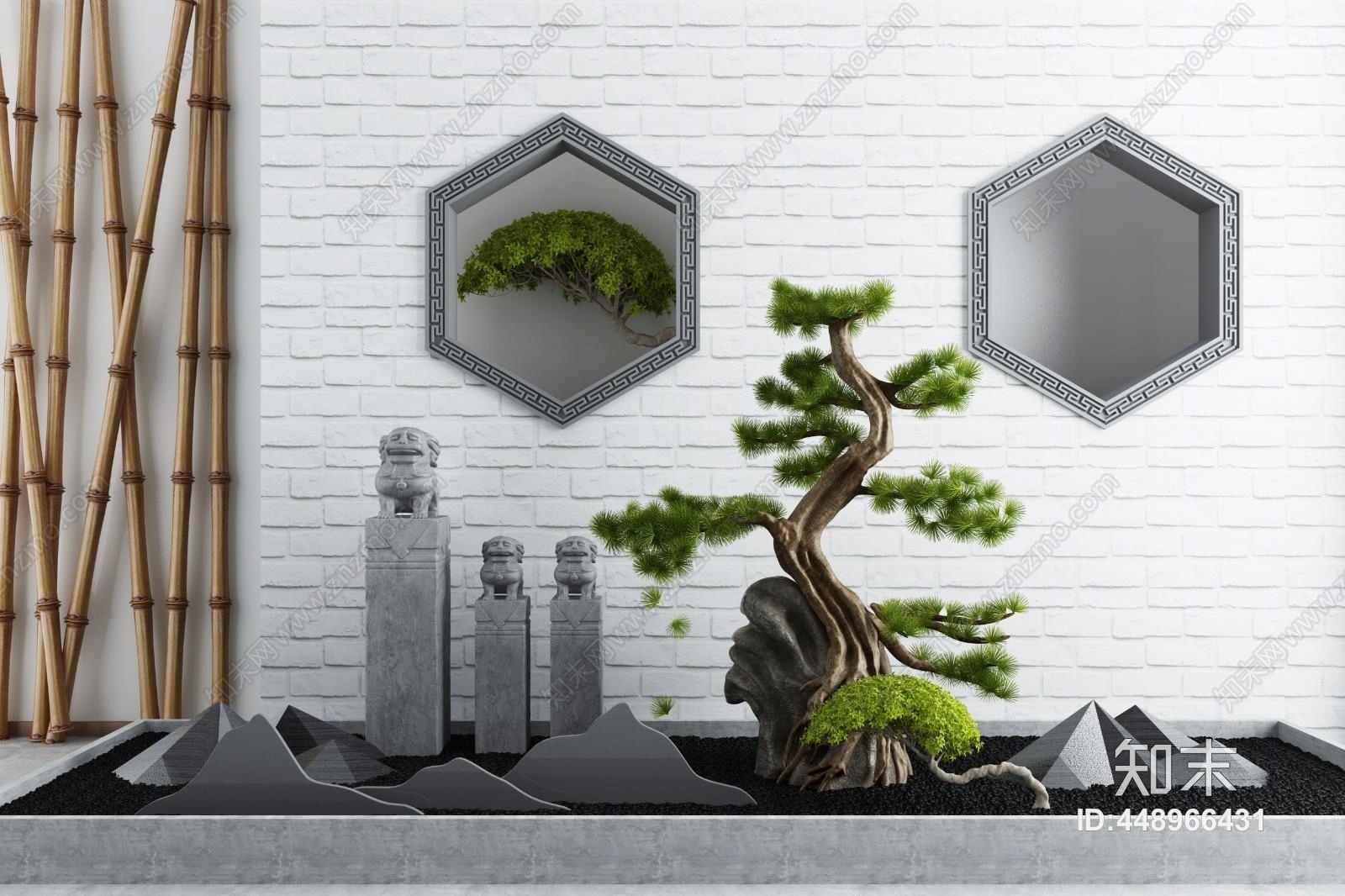 新中式庭院景观3D模型下载【ID:448966431】