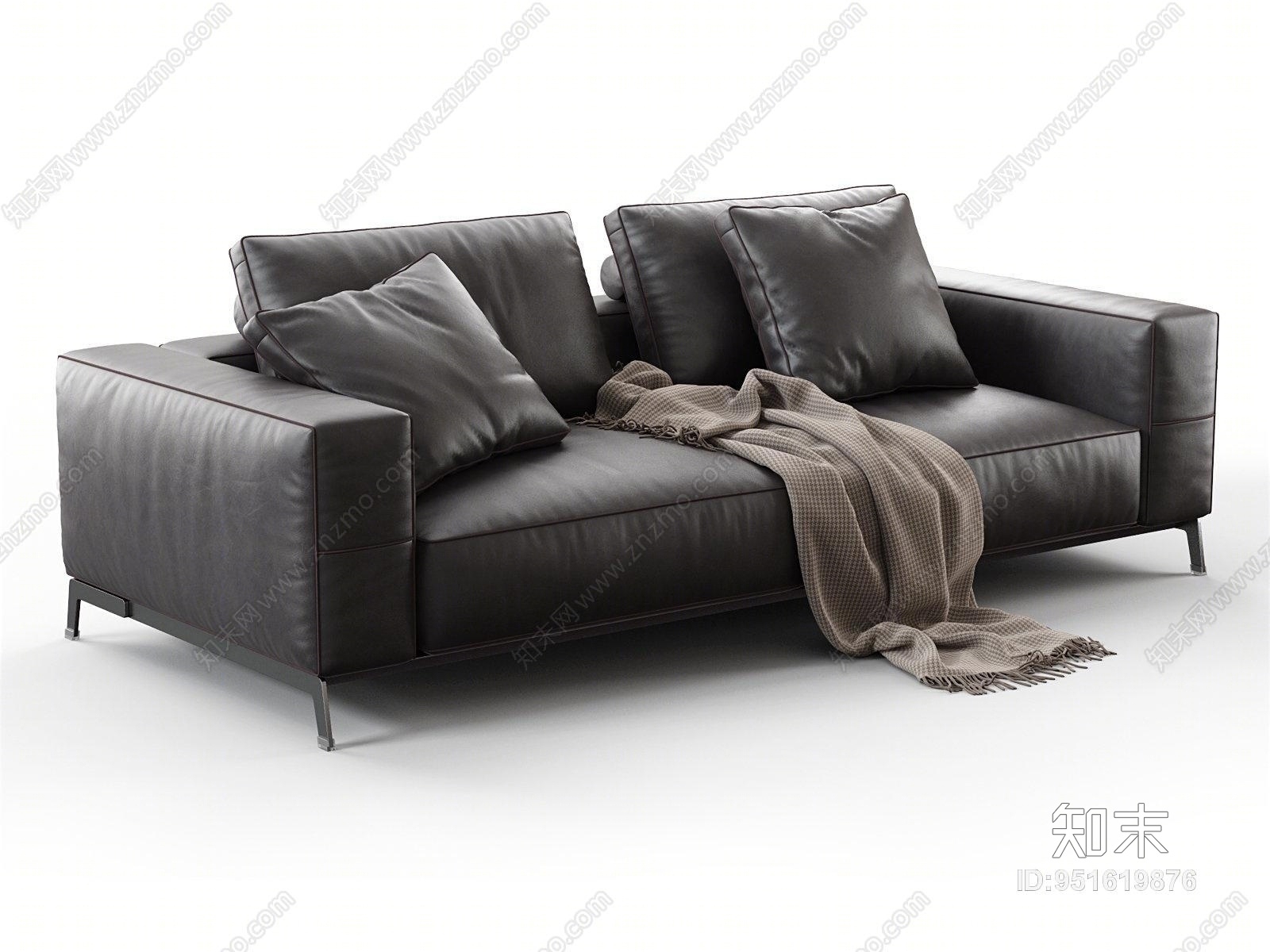 现代皮质双人沙发3D模型下载【ID:951619876】