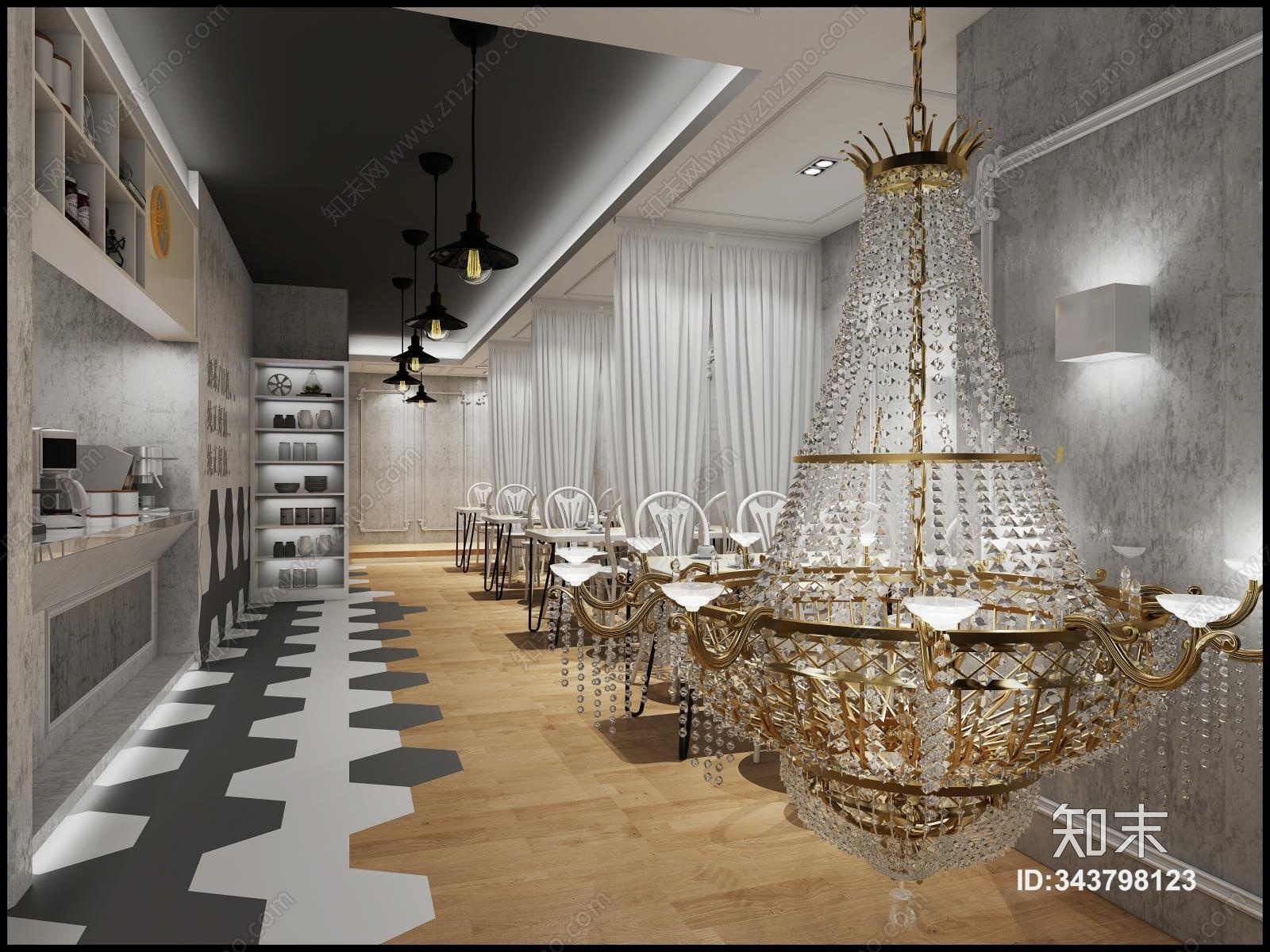 简欧茶餐厅3D模型下载【ID:343798123】