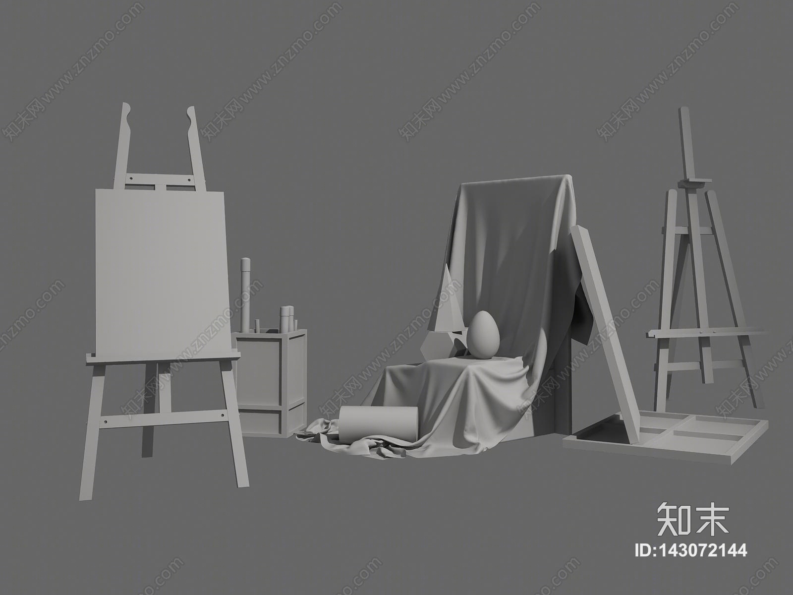 现代美术绘画用品组合3D模型下载【ID:143072144】