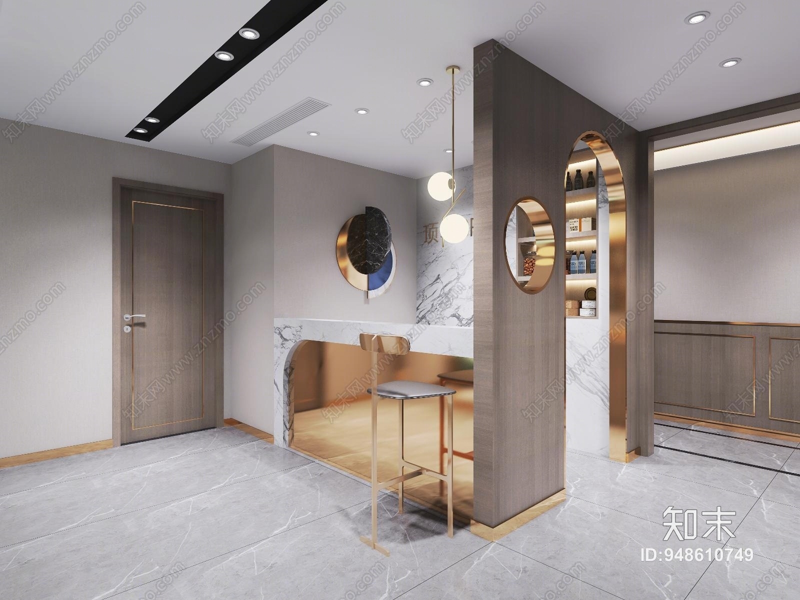 现代理发店前台服务台休息区摆件3D模型下载【ID:948610749】