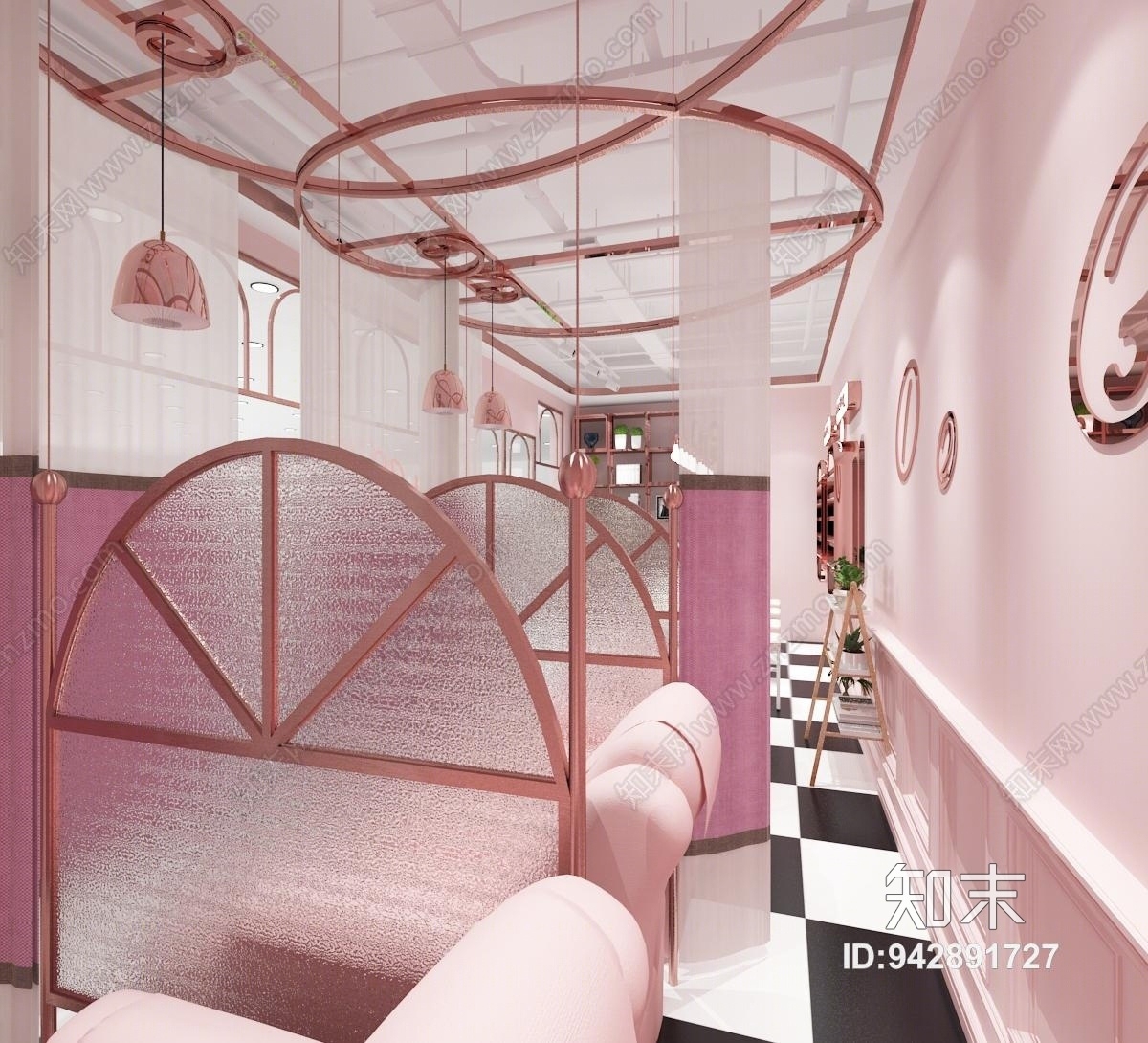 现代粉色轻奢美甲店3D模型下载【ID:942891727】