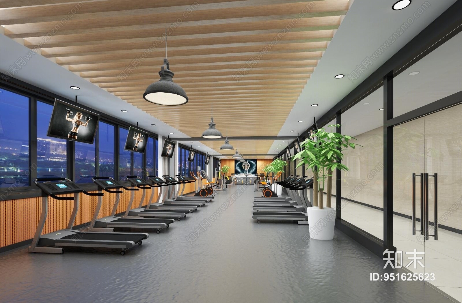 现代健身房器材3D模型下载【ID:951625623】