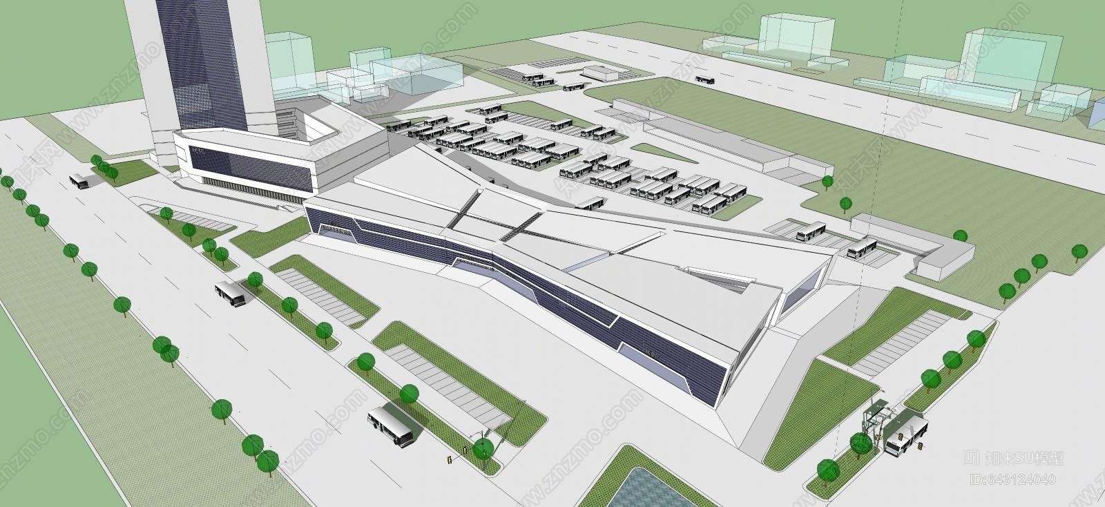 现代风格客运站SU模型下载【ID:643124040】