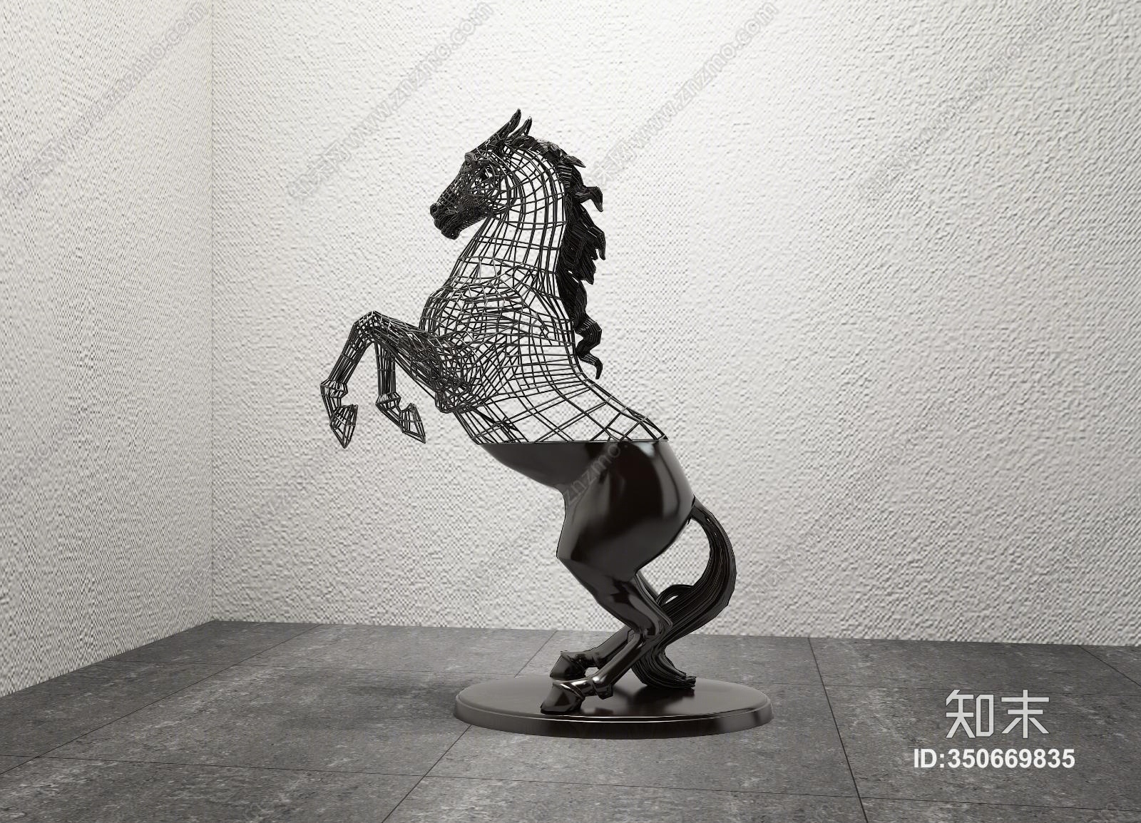 现代铁艺雕塑马3D模型下载【ID:350669835】