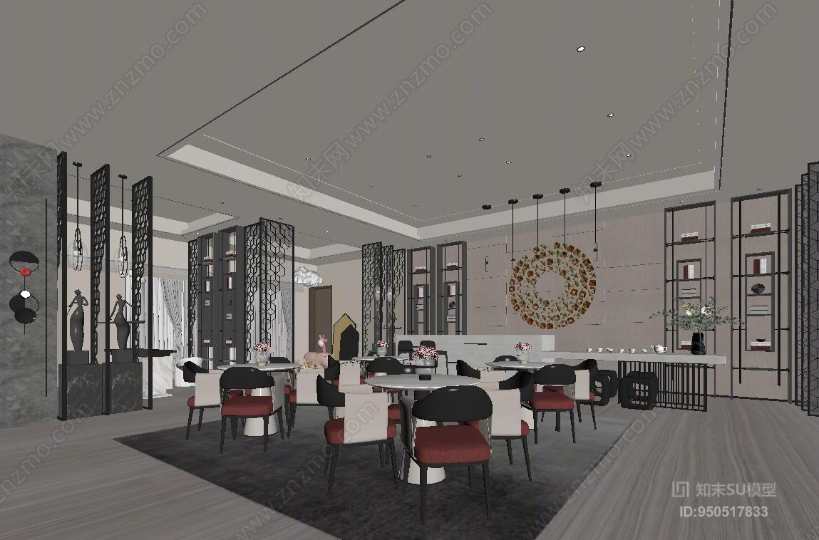 现代风格酒店餐饮SU模型下载【ID:950517833】