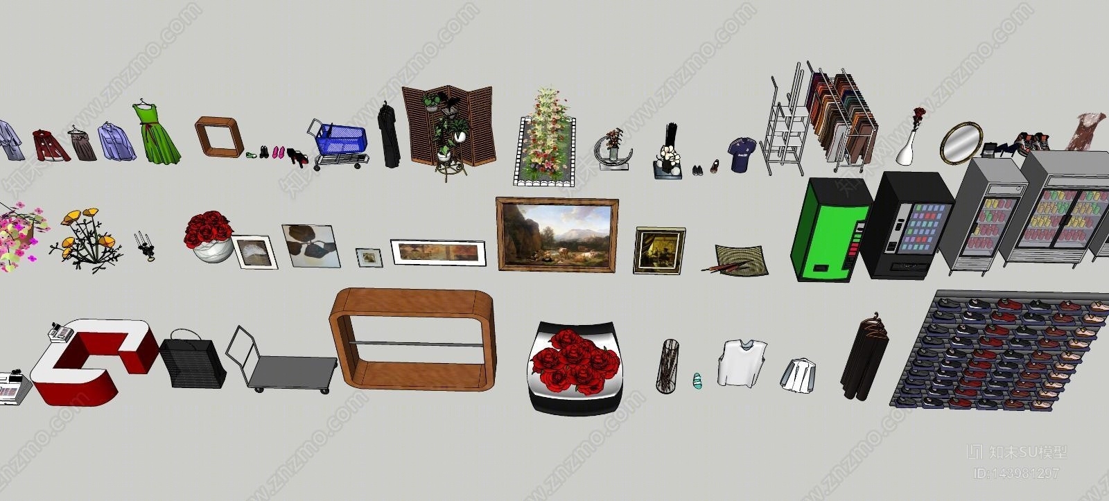 现代超市用品组合SU模型下载【ID:143981297】