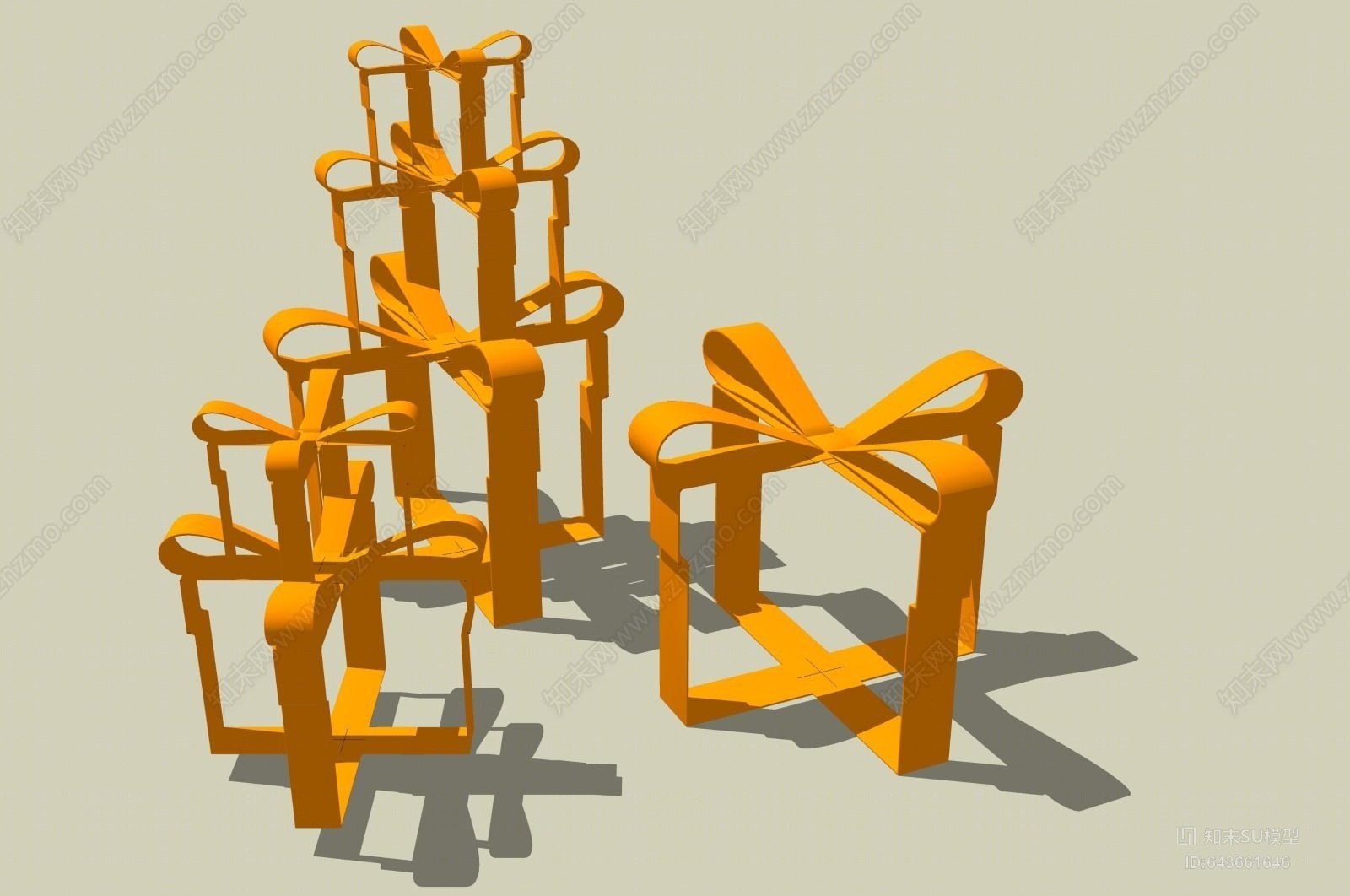 现代蝴蝶结小品雕塑SU模型下载【ID:643661646】