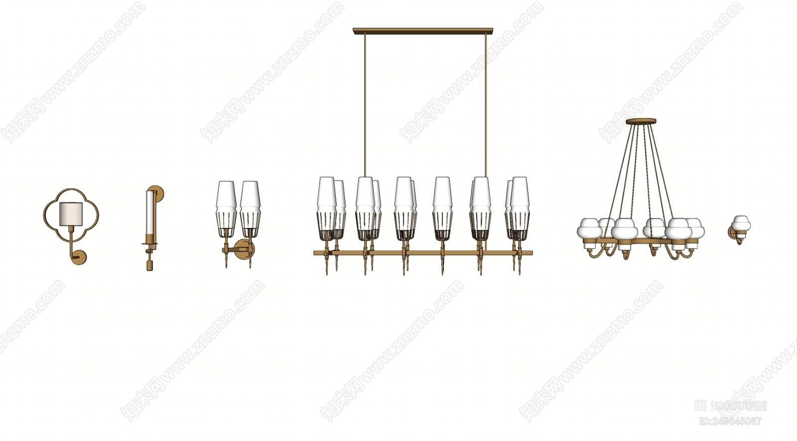 中式吊灯壁灯组合SU模型下载【ID:249545087】
