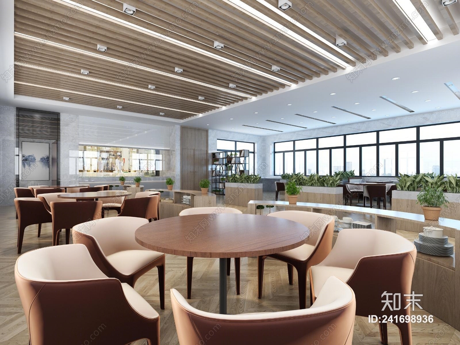 现代餐厅员工食堂3D模型下载【ID:241698936】