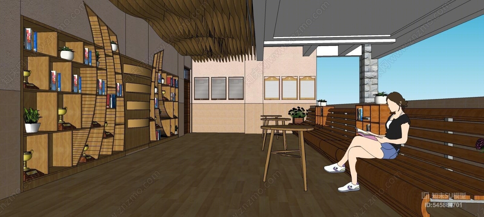 现代学校休闲书吧SU模型下载【ID:545884701】