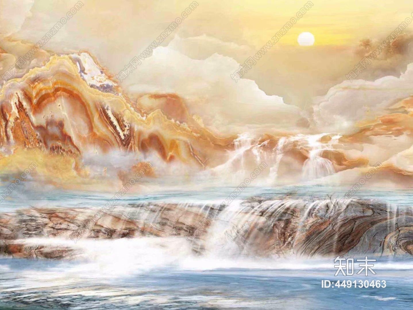 山水图彩雕大理石背景墙贴图下载【ID:449130463】